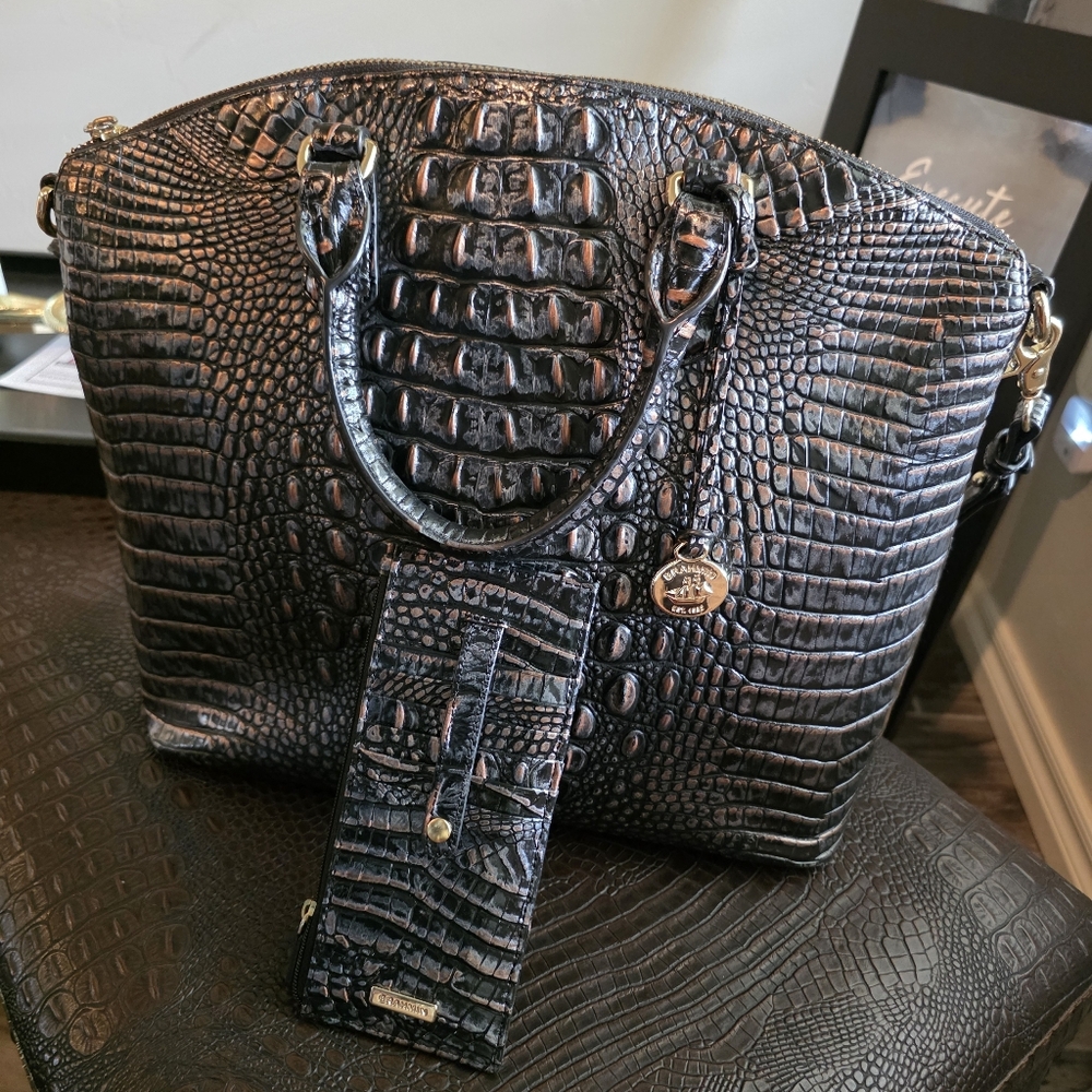 Brahmin Large Duxbury Dusk Satchel Melbourne Bag With Matching Wallet